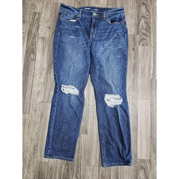 (3/$35) Old Navy Jeans Womens 2 Blue Mid-Rise Boyfriend Distressed Ripped Denim - Picture 1 of 11